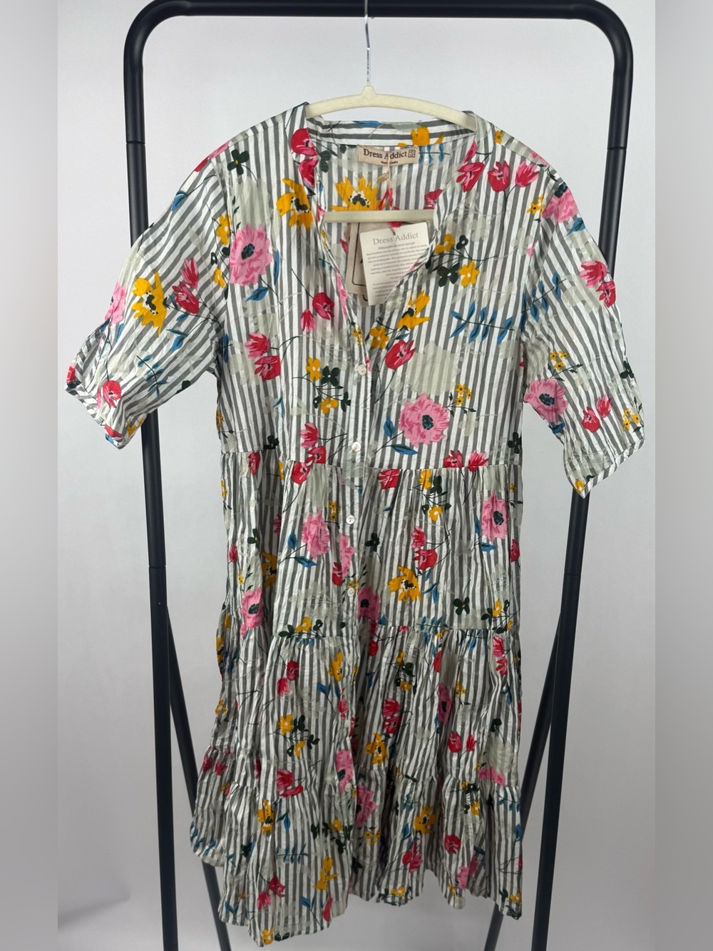 Dress Addict July 612 Floral Stripe Organic Cotton Babydoll Dress NWT Sz S - Picture 4 of 7